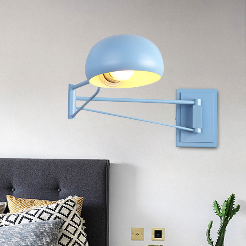 Macaron Loft Extendable Wall Lighting Bowl Shade One Bulb Metal Sconce Lamp for Adult Kid Bedroom Clearhalo 'Cast Iron' 'Glass' 'Industrial' 'Modern wall lights' 'Modern' 'Tiffany' 'Traditional wall lights' 'Wall Lamps & Sconces' 'Wall Lights' Lighting' 1127870