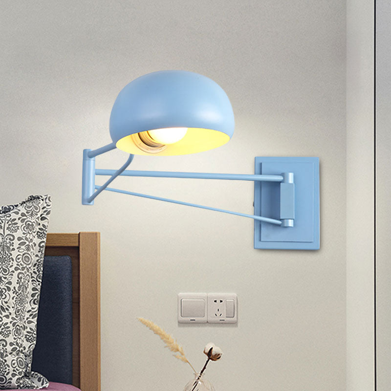 Macaron Loft Extendable Wall Lighting Bowl Shade One Bulb Metal Sconce Lamp for Adult Kid Bedroom Clearhalo 'Cast Iron' 'Glass' 'Industrial' 'Modern wall lights' 'Modern' 'Tiffany' 'Traditional wall lights' 'Wall Lamps & Sconces' 'Wall Lights' Lighting' 1127871