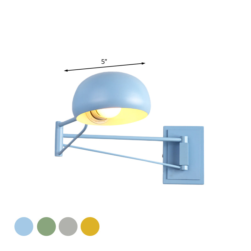 Macaron Loft Extendable Wall Lighting Bowl Shade One Bulb Metal Sconce Lamp for Adult Kid Bedroom Clearhalo 'Cast Iron' 'Glass' 'Industrial' 'Modern wall lights' 'Modern' 'Tiffany' 'Traditional wall lights' 'Wall Lamps & Sconces' 'Wall Lights' Lighting' 1127873