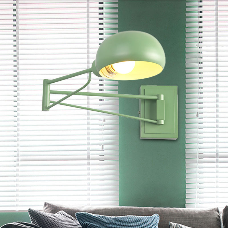 Macaron Loft Extendable Wall Lighting Bowl Shade One Bulb Metal Sconce Lamp for Adult Kid Bedroom Green Clearhalo 'Cast Iron' 'Glass' 'Industrial' 'Modern wall lights' 'Modern' 'Tiffany' 'Traditional wall lights' 'Wall Lamps & Sconces' 'Wall Lights' Lighting' 1127874