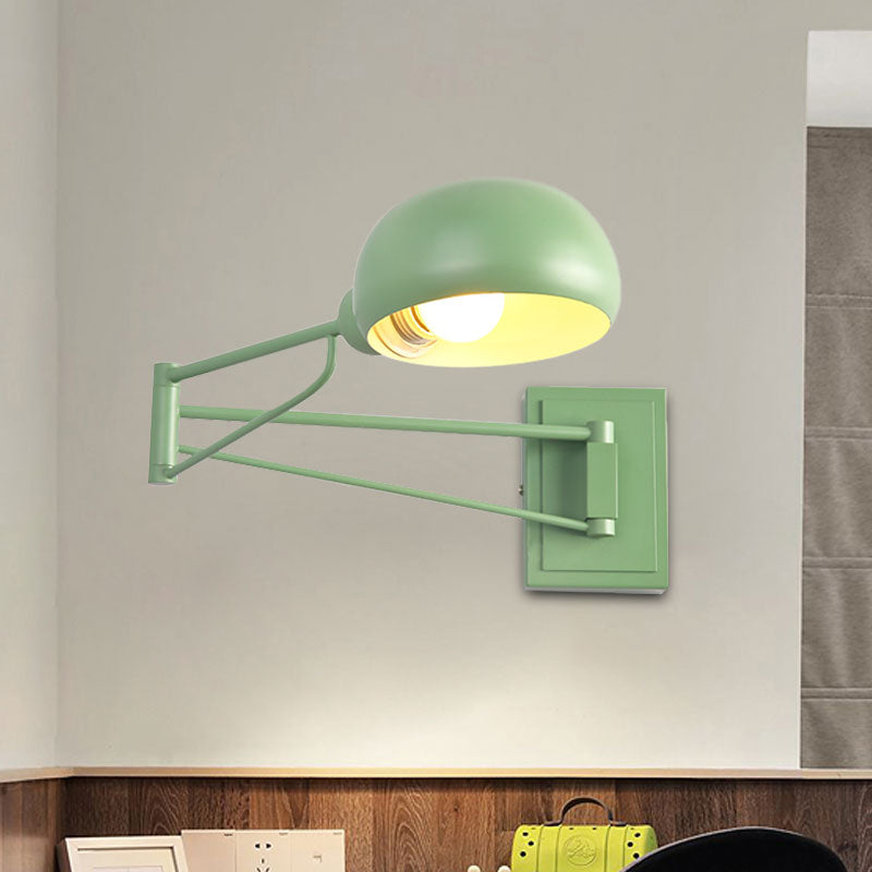 Macaron Loft Extendable Wall Lighting Bowl Shade One Bulb Metal Sconce Lamp for Adult Kid Bedroom Clearhalo 'Cast Iron' 'Glass' 'Industrial' 'Modern wall lights' 'Modern' 'Tiffany' 'Traditional wall lights' 'Wall Lamps & Sconces' 'Wall Lights' Lighting' 1127875