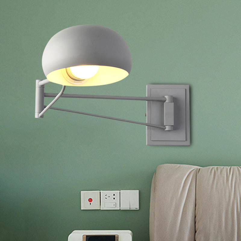 Macaron Loft Extendable Wall Lighting Bowl Shade One Bulb Metal Sconce Lamp for Adult Kid Bedroom Grey Clearhalo 'Cast Iron' 'Glass' 'Industrial' 'Modern wall lights' 'Modern' 'Tiffany' 'Traditional wall lights' 'Wall Lamps & Sconces' 'Wall Lights' Lighting' 1127878