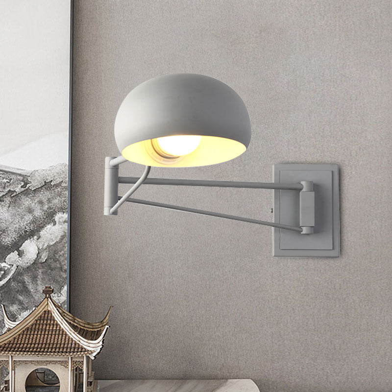 Macaron Loft Extendable Wall Lighting Bowl Shade One Bulb Metal Sconce Lamp for Adult Kid Bedroom Clearhalo 'Cast Iron' 'Glass' 'Industrial' 'Modern wall lights' 'Modern' 'Tiffany' 'Traditional wall lights' 'Wall Lamps & Sconces' 'Wall Lights' Lighting' 1127879