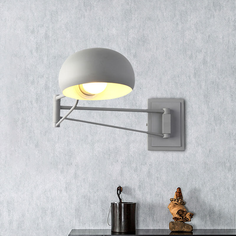 Macaron Loft Extendable Wall Lighting Bowl Shade One Bulb Metal Sconce Lamp for Adult Kid Bedroom Clearhalo 'Cast Iron' 'Glass' 'Industrial' 'Modern wall lights' 'Modern' 'Tiffany' 'Traditional wall lights' 'Wall Lamps & Sconces' 'Wall Lights' Lighting' 1127880