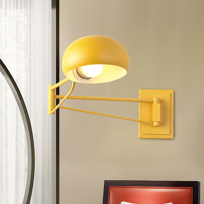 Macaron Loft Extendable Wall Lighting Bowl Shade One Bulb Metal Sconce Lamp for Adult Kid Bedroom Yellow Clearhalo 'Cast Iron' 'Glass' 'Industrial' 'Modern wall lights' 'Modern' 'Tiffany' 'Traditional wall lights' 'Wall Lamps & Sconces' 'Wall Lights' Lighting' 1127882