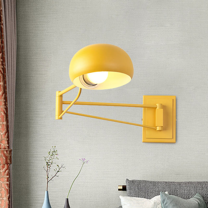 Macaron Loft Extendable Wall Lighting Bowl Shade One Bulb Metal Sconce Lamp for Adult Kid Bedroom Clearhalo 'Cast Iron' 'Glass' 'Industrial' 'Modern wall lights' 'Modern' 'Tiffany' 'Traditional wall lights' 'Wall Lamps & Sconces' 'Wall Lights' Lighting' 1127883