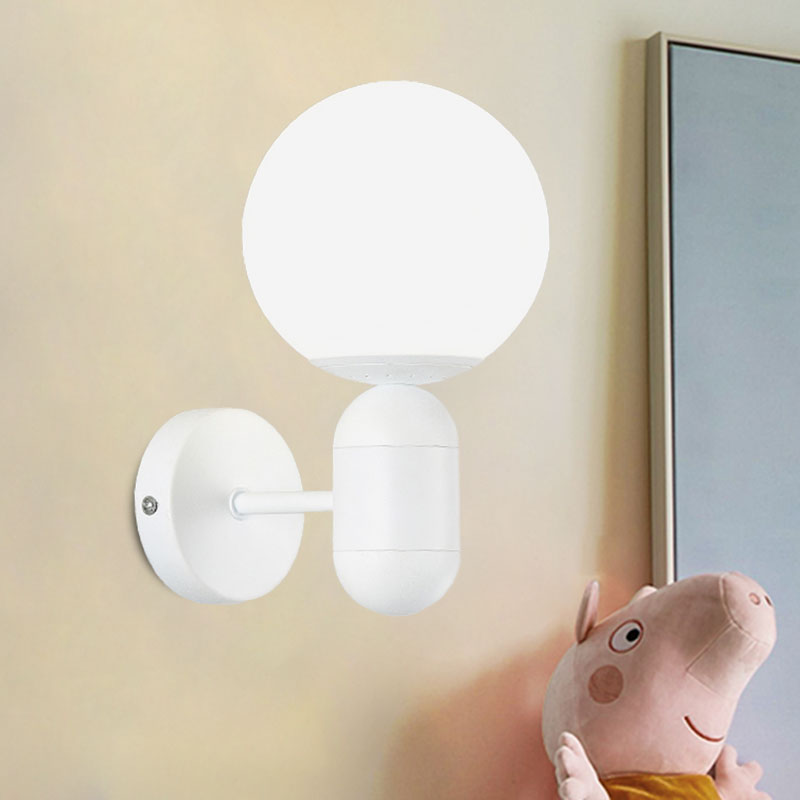 White Globe Shade Wall Lamp with Capsule Body Modern Metal & Glass Wall Light for Meeting Room White Clearhalo 'Cast Iron' 'Glass' 'Industrial' 'Modern wall lights' 'Modern' 'Tiffany' 'Traditional wall lights' 'Wall Lamps & Sconces' 'Wall Lights' Lighting' 1127891
