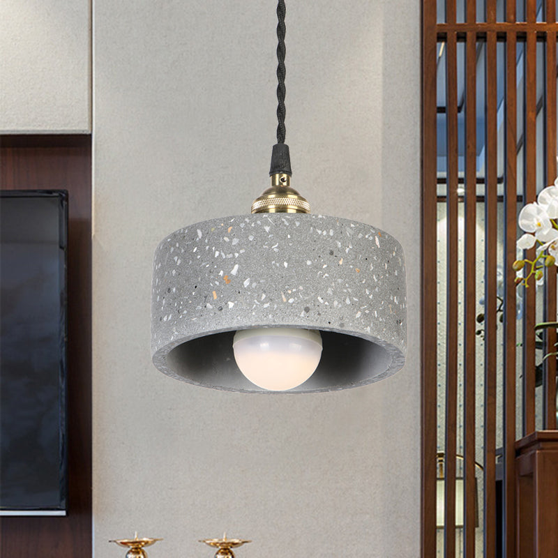 Minimalist Undertint Pendant Light Drum Shaped Single Head Cement Suspension Light for Kitchen Grey Clearhalo 'Ceiling Lights' 'Modern Pendants' 'Modern' 'Pendant Lights' 'Pendants' Lighting' 1127895