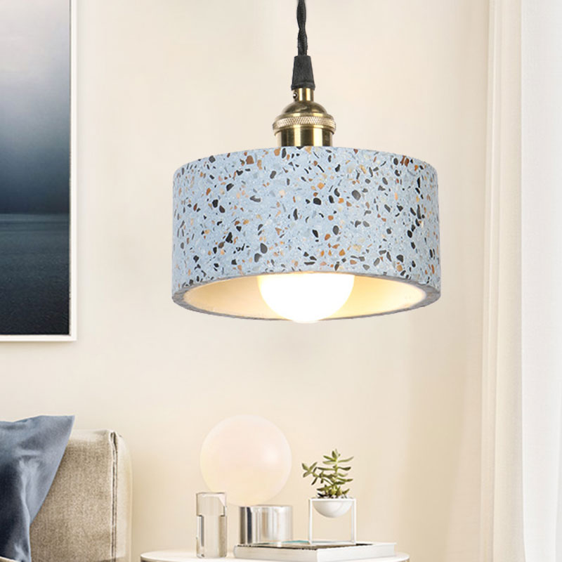 Minimalist Undertint Pendant Light Drum Shaped Single Head Cement Suspension Light for Kitchen Blue Clearhalo 'Ceiling Lights' 'Modern Pendants' 'Modern' 'Pendant Lights' 'Pendants' Lighting' 1127904