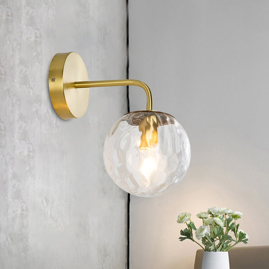 Living Room Candle Wall Sconce with Globe Shade Hammered Glass 1 Light Modern Gold Wall Lamp Gold Clearhalo 'Cast Iron' 'Glass' 'Industrial' 'Modern wall lights' 'Modern' 'Tiffany' 'Traditional wall lights' 'Wall Lamps & Sconces' 'Wall Lights' Lighting' 1127908