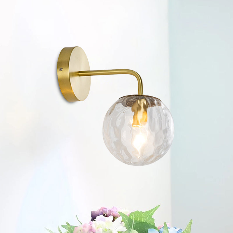 Living Room Candle Wall Sconce with Globe Shade Hammered Glass 1 Light Modern Gold Wall Lamp Clearhalo 'Cast Iron' 'Glass' 'Industrial' 'Modern wall lights' 'Modern' 'Tiffany' 'Traditional wall lights' 'Wall Lamps & Sconces' 'Wall Lights' Lighting' 1127909