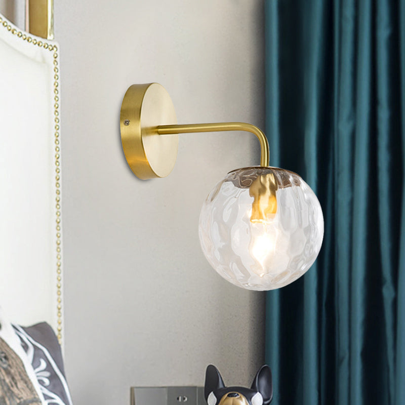Living Room Candle Wall Sconce with Globe Shade Hammered Glass 1 Light Modern Gold Wall Lamp Clearhalo 'Cast Iron' 'Glass' 'Industrial' 'Modern wall lights' 'Modern' 'Tiffany' 'Traditional wall lights' 'Wall Lamps & Sconces' 'Wall Lights' Lighting' 1127910