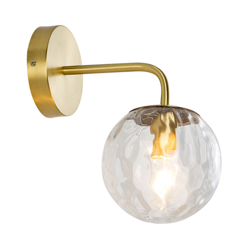 Living Room Candle Wall Sconce with Globe Shade Hammered Glass 1 Light Modern Gold Wall Lamp Clearhalo 'Cast Iron' 'Glass' 'Industrial' 'Modern wall lights' 'Modern' 'Tiffany' 'Traditional wall lights' 'Wall Lamps & Sconces' 'Wall Lights' Lighting' 1127911