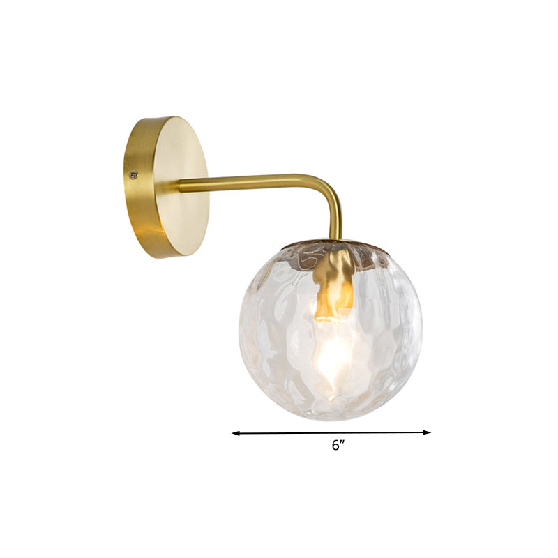 Living Room Candle Wall Sconce with Globe Shade Hammered Glass 1 Light Modern Gold Wall Lamp Clearhalo 'Cast Iron' 'Glass' 'Industrial' 'Modern wall lights' 'Modern' 'Tiffany' 'Traditional wall lights' 'Wall Lamps & Sconces' 'Wall Lights' Lighting' 1127912