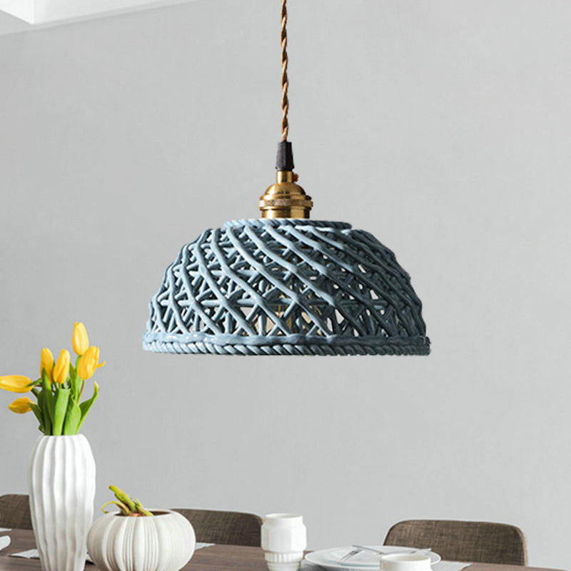 Nordic Grid Dome Hanging Lamp 6.5"/8" Wide Single Bulb Ceramics Pendant Light for Dining Room Corridor - White Clearhalo 'Ceiling Lights' 'Modern Pendants' 'Modern' 'Pendant Lights' 'Pendants' Lighting' 1127948