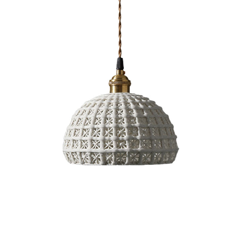 Nordic Grid Dome Hanging Lamp 6.5"/8" Wide Single Bulb Ceramics Pendant Light for Dining Room Corridor - White Clearhalo 'Ceiling Lights' 'Modern Pendants' 'Modern' 'Pendant Lights' 'Pendants' Lighting' 1127954