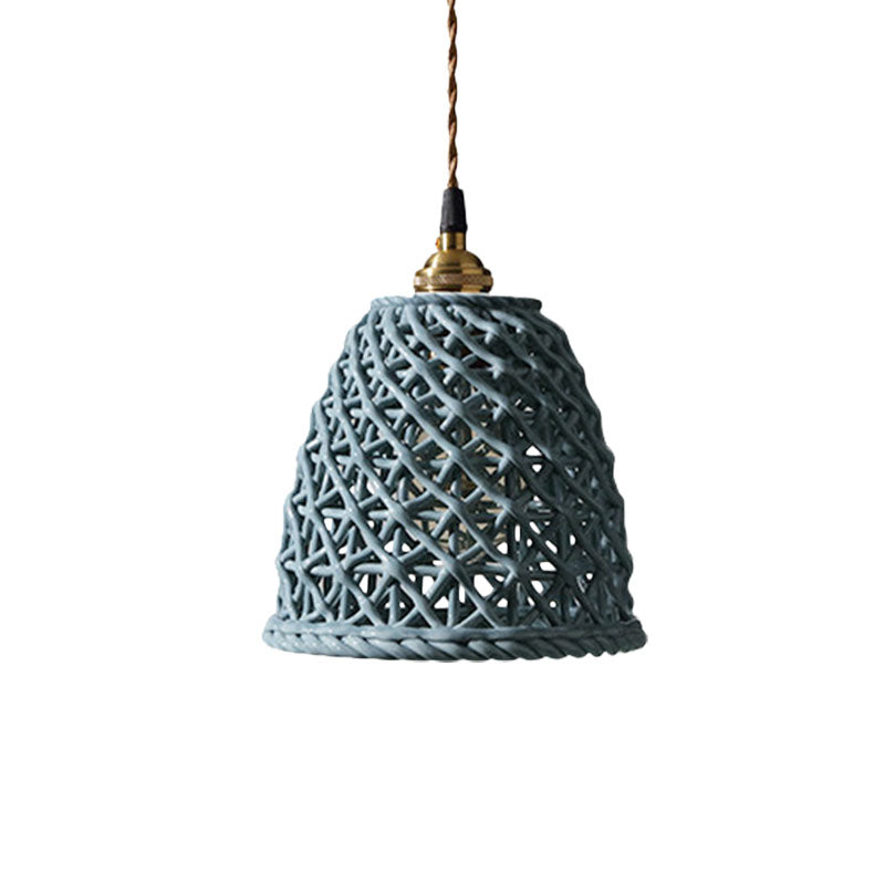 Nordic Grid Dome Hanging Lamp 6.5"/8" Wide Single Bulb Ceramics Pendant Light for Dining Room Corridor - White Clearhalo 'Ceiling Lights' 'Modern Pendants' 'Modern' 'Pendant Lights' 'Pendants' Lighting' 1127959