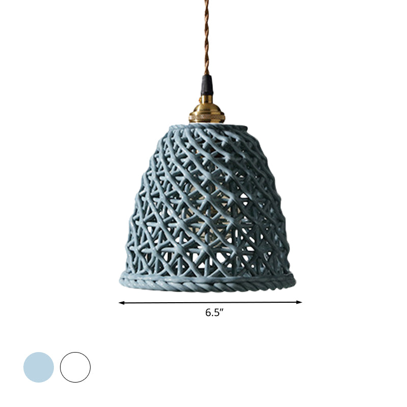 Nordic Grid Dome Hanging Lamp 6.5"/8" Wide Single Bulb Ceramics Pendant Light for Dining Room Corridor - White Clearhalo 'Ceiling Lights' 'Modern Pendants' 'Modern' 'Pendant Lights' 'Pendants' Lighting' 1127960