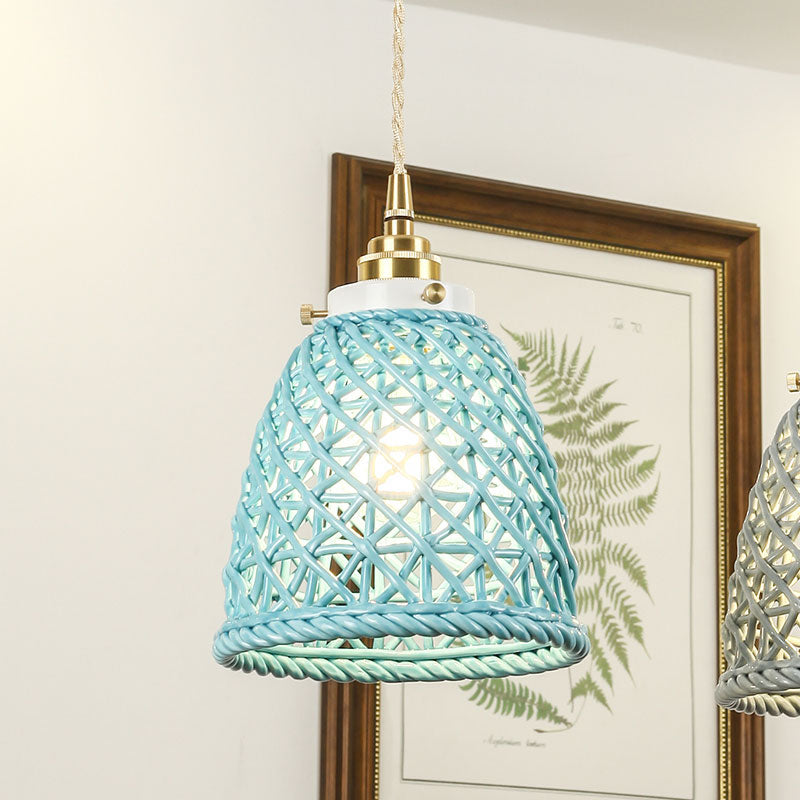 Contemporary Ceiling Pendant Light Dome Basket One Bulb Ceramics Hanging Light for Gallery Blue Clearhalo 'Ceiling Lights' 'Modern Pendants' 'Modern' 'Pendant Lights' 'Pendants' Lighting' 1127974