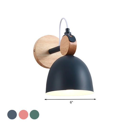 Metal Bowl Shade Sconce Lamp Kid Bedroom Shop 1 Head Macaron Style Wall Light Clearhalo 'Cast Iron' 'Glass' 'Industrial' 'Modern wall lights' 'Modern' 'Tiffany' 'Traditional wall lights' 'Wall Lamps & Sconces' 'Wall Lights' Lighting' 1128024