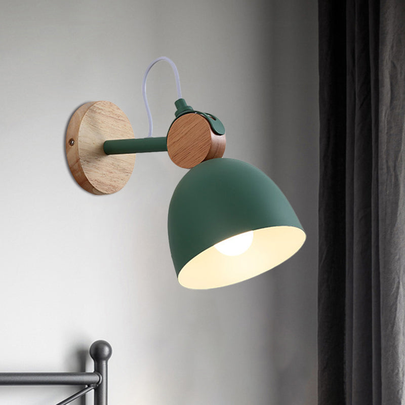 Metal Bowl Shade Sconce Lamp Kid Bedroom Shop 1 Head Macaron Style Wall Light Clearhalo 'Cast Iron' 'Glass' 'Industrial' 'Modern wall lights' 'Modern' 'Tiffany' 'Traditional wall lights' 'Wall Lamps & Sconces' 'Wall Lights' Lighting' 1128030