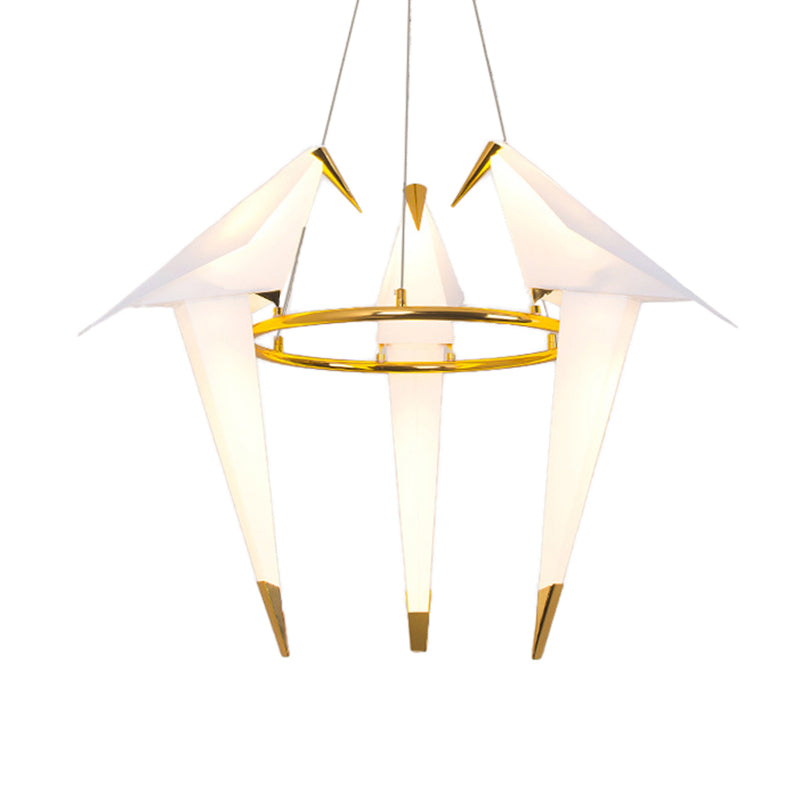 Plastic Birdie Chandelier Lighting Modernist 2/3 Lights Gold Finish Hanging Light with Metal Ring, Warm/White Light Clearhalo 'Ceiling Lights' 'Chandeliers' 'Modern Chandeliers' 'Modern' Lighting' 112804