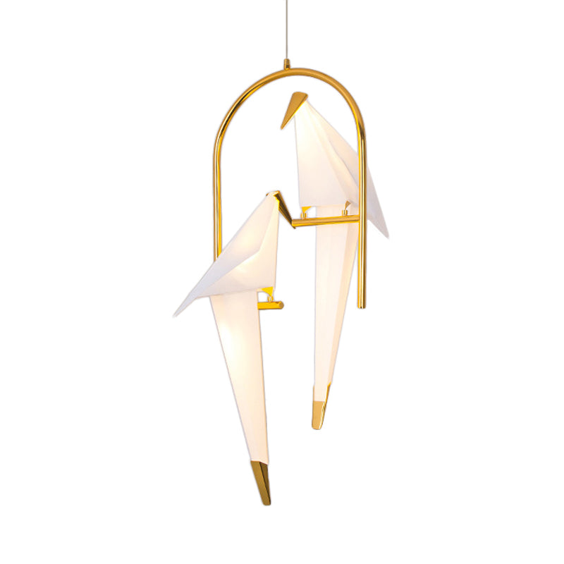 Plastic Birdie Chandelier Lighting Modernist 2/3 Lights Gold Finish Hanging Light with Metal Ring, Warm/White Light Clearhalo 'Ceiling Lights' 'Chandeliers' 'Modern Chandeliers' 'Modern' Lighting' 112807