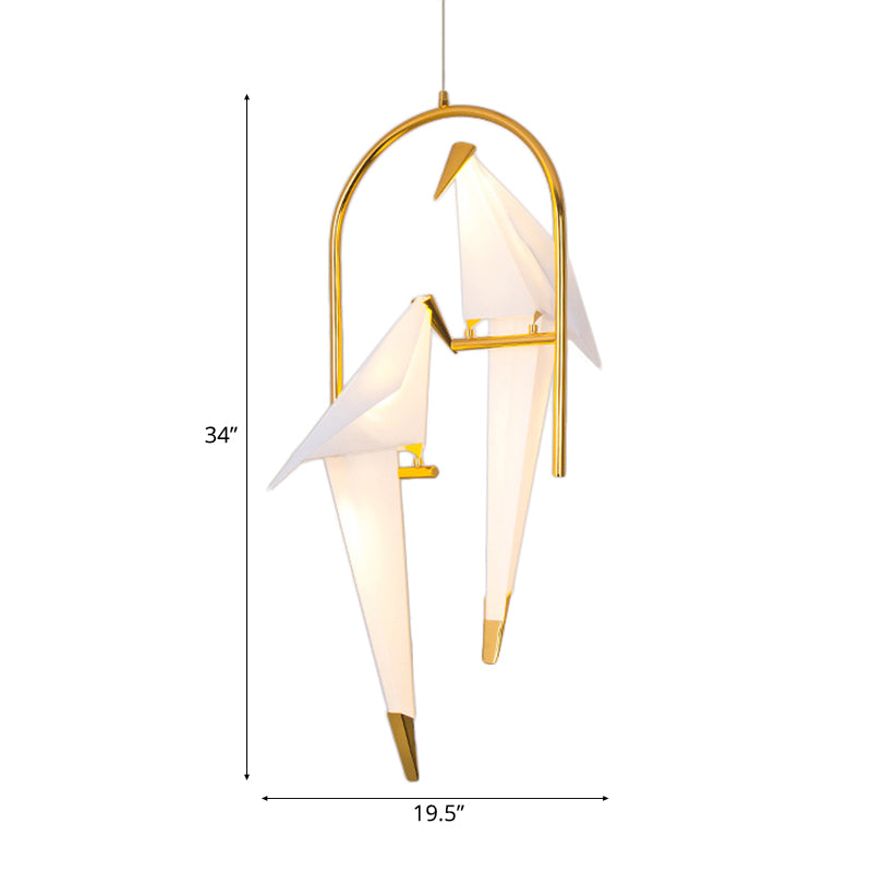 Plastic Birdie Chandelier Lighting Modernist 2/3 Lights Gold Finish Hanging Light with Metal Ring, Warm/White Light Clearhalo 'Ceiling Lights' 'Chandeliers' 'Modern Chandeliers' 'Modern' Lighting' 112808