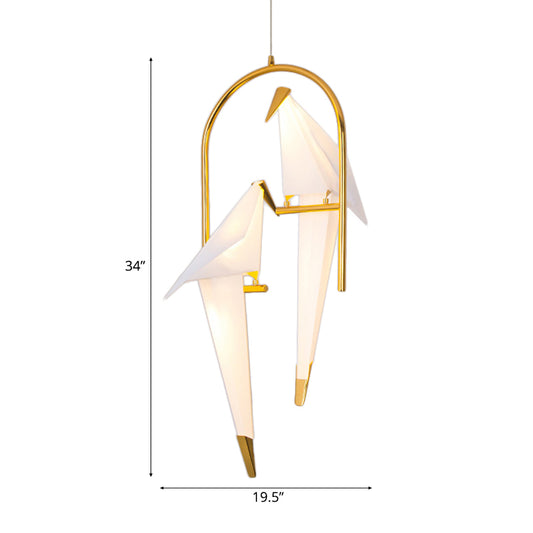 Plastic Birdie Chandelier Lighting Modernist 2/3 Lights Gold Finish Hanging Light with Metal Ring, Warm/White Light Clearhalo 'Ceiling Lights' 'Chandeliers' 'Modern Chandeliers' 'Modern' Lighting' 112808