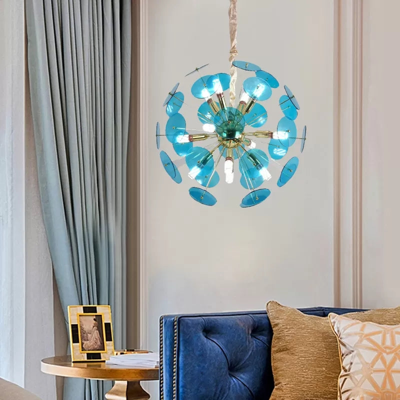 Globe Pendant Chandelier Nordic Metal LED Grey/White/Sky Blue Hanging Pendant Lamp with Adjustable Cord Sky Blue Clearhalo 'Ceiling Lights' 'Chandeliers' 'Glass shade' 'Glass' 'Modern Chandeliers' 'Modern' Lighting' 112821