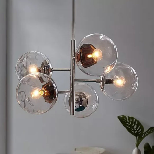 Chrome Sphere Chandelier Contemporary Style 5 Lights Clear Glass Pendant Light Fixture Chrome Clearhalo 'Ceiling Lights' 'Chandeliers' 'Glass shade' 'Glass' 'Modern Chandeliers' 'Modern' Lighting' 112842