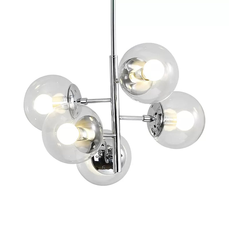 Chrome Sphere Chandelier Contemporary Style 5 Lights Clear Glass Pendant Light Fixture Clearhalo 'Ceiling Lights' 'Chandeliers' 'Glass shade' 'Glass' 'Modern Chandeliers' 'Modern' Lighting' 112844