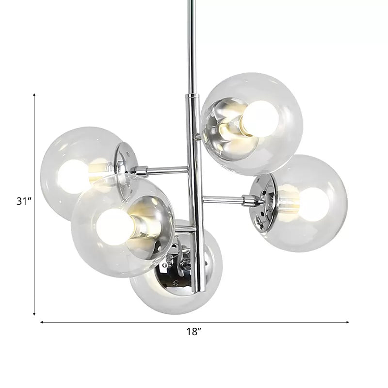 Chrome Sphere Chandelier Contemporary Style 5 Lights Clear Glass Pendant Light Fixture Clearhalo 'Ceiling Lights' 'Chandeliers' 'Glass shade' 'Glass' 'Modern Chandeliers' 'Modern' Lighting' 112845