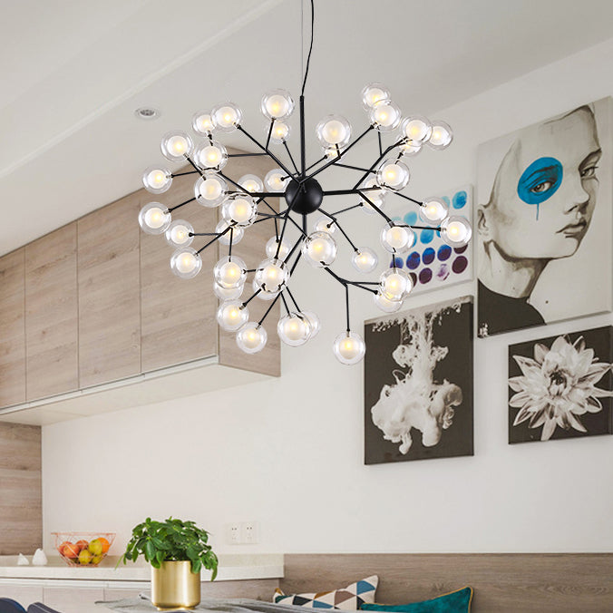 Branching Chandelier Light with Clear Glass Ball Shade Modern Style 9/27 Bulbs Black/White Ceiling Light Fixture 45 Black Clearhalo 'Ceiling Lights' 'Chandeliers' 'Modern Chandeliers' 'Modern' Lighting' 112846