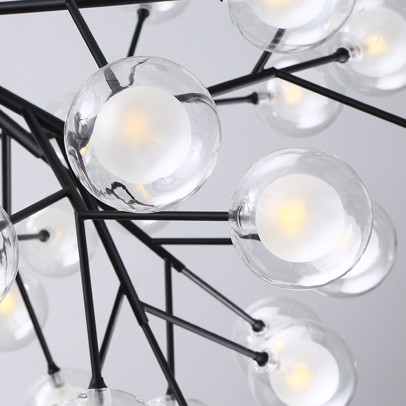 Branching Chandelier Light with Clear Glass Ball Shade Modern Style 9/27 Bulbs Black/White Ceiling Light Fixture Clearhalo 'Ceiling Lights' 'Chandeliers' 'Modern Chandeliers' 'Modern' Lighting' 112854