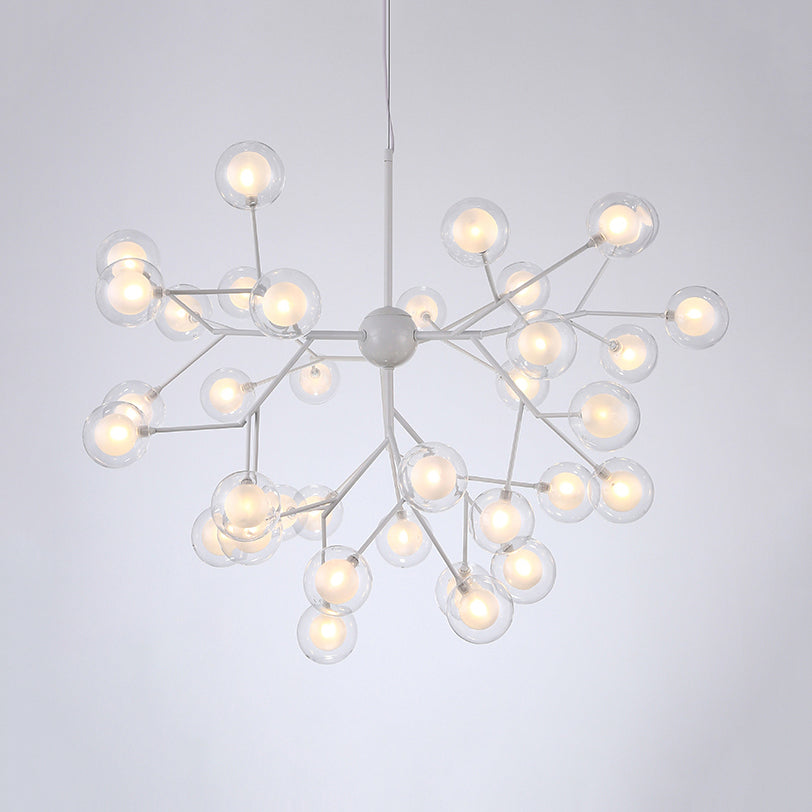 Branching Chandelier Light with Clear Glass Ball Shade Modern Style 9/27 Bulbs Black/White Ceiling Light Fixture Clearhalo 'Ceiling Lights' 'Chandeliers' 'Modern Chandeliers' 'Modern' Lighting' 112856