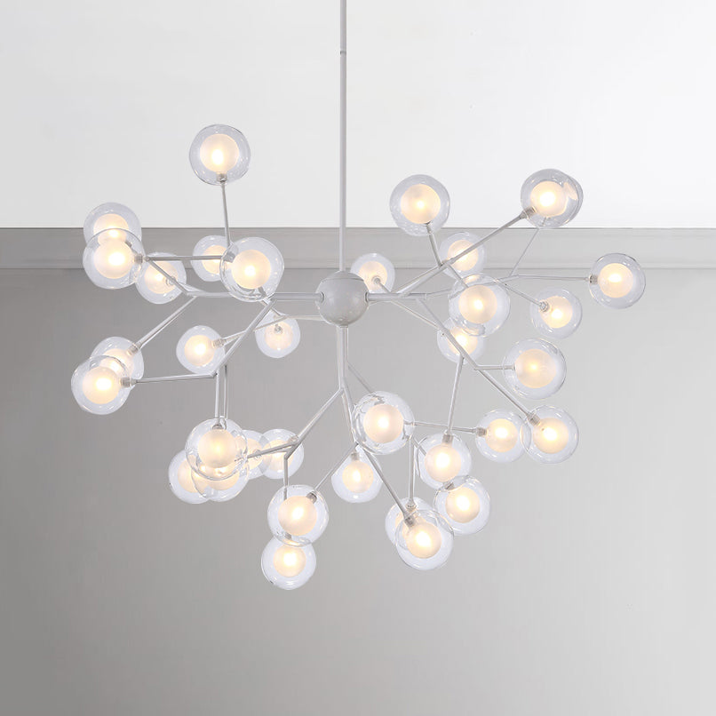 Branching Chandelier Light with Clear Glass Ball Shade Modern Style 9/27 Bulbs Black/White Ceiling Light Fixture Clearhalo 'Ceiling Lights' 'Chandeliers' 'Modern Chandeliers' 'Modern' Lighting' 112860