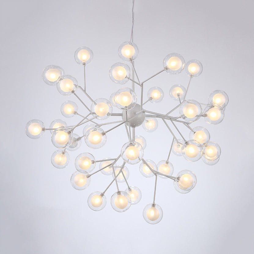 Branching Chandelier Light with Clear Glass Ball Shade Modern Style 9/27 Bulbs Black/White Ceiling Light Fixture 45 White Clearhalo 'Ceiling Lights' 'Chandeliers' 'Modern Chandeliers' 'Modern' Lighting' 112861