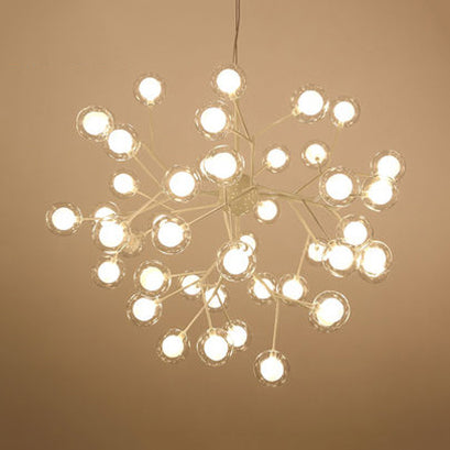 Branching Chandelier Light with Clear Glass Ball Shade Modern Style 9/27 Bulbs Black/White Ceiling Light Fixture 54 White Clearhalo 'Ceiling Lights' 'Chandeliers' 'Modern Chandeliers' 'Modern' Lighting' 112862