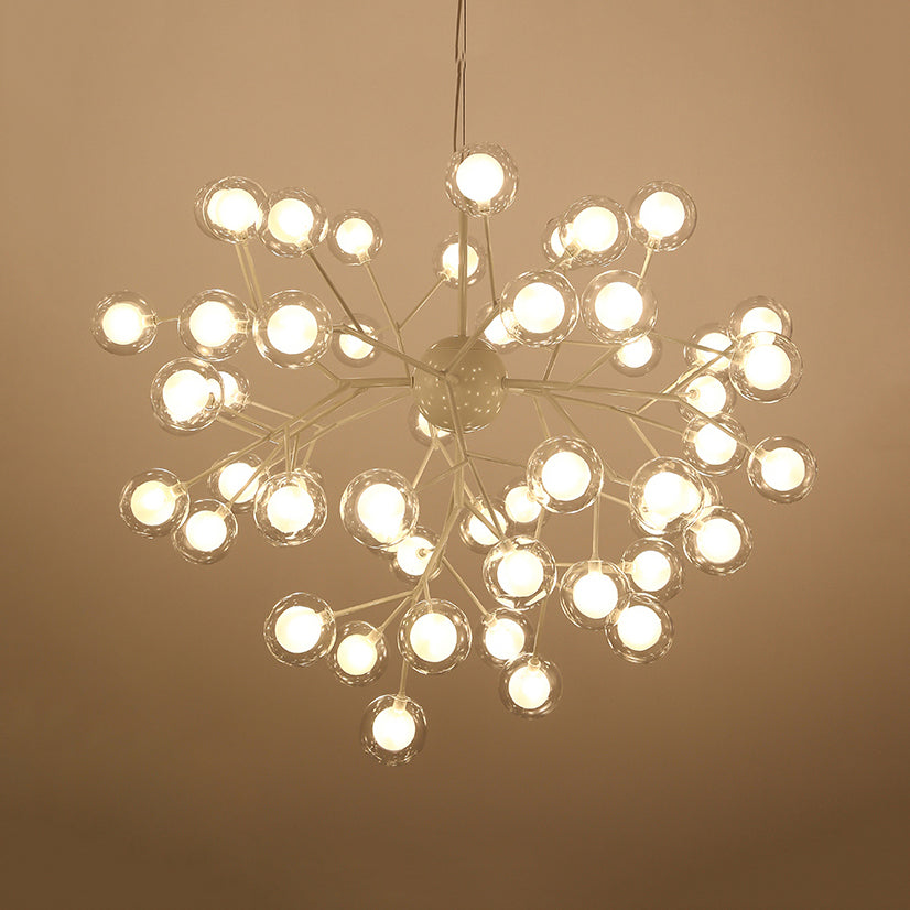 Branching Chandelier Light with Clear Glass Ball Shade Modern Style 9/27 Bulbs Black/White Ceiling Light Fixture 63 White Clearhalo 'Ceiling Lights' 'Chandeliers' 'Modern Chandeliers' 'Modern' Lighting' 112863