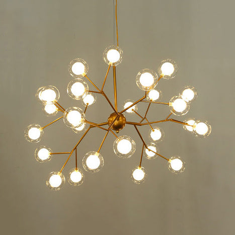 Branching Chandelier Light with Clear Glass Ball Shade Modern Style 9/27 Bulbs Black/White Ceiling Light Fixture Clearhalo 'Ceiling Lights' 'Chandeliers' 'Modern Chandeliers' 'Modern' Lighting' 112865