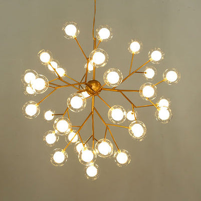 Branching Chandelier Light with Clear Glass Ball Shade Modern Style 9/27 Bulbs Black/White Ceiling Light Fixture 36 Brass Clearhalo 'Ceiling Lights' 'Chandeliers' 'Modern Chandeliers' 'Modern' Lighting' 112869