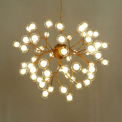 Branching Chandelier Light with Clear Glass Ball Shade Modern Style 9/27 Bulbs Black/White Ceiling Light Fixture 63 Brass Clearhalo 'Ceiling Lights' 'Chandeliers' 'Modern Chandeliers' 'Modern' Lighting' 112872