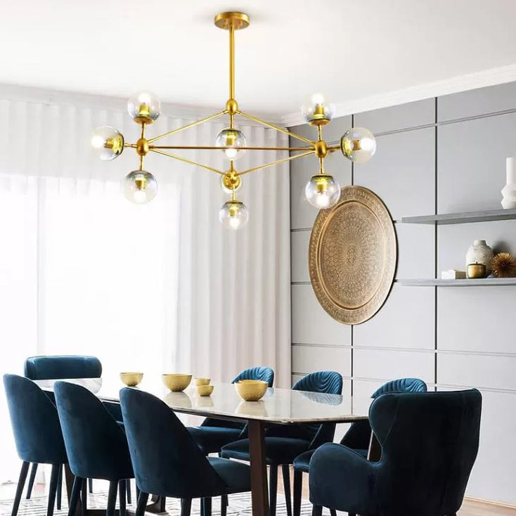 Geometric Chandelier Contemporary Metal 10/15/21 Lights Brass/Gold/Rose Gold Hanging Light for Living Room 10 Brass Clearhalo 'Ceiling Lights' 'Chandeliers' 'Modern Chandeliers' 'Modern' Lighting' 112941