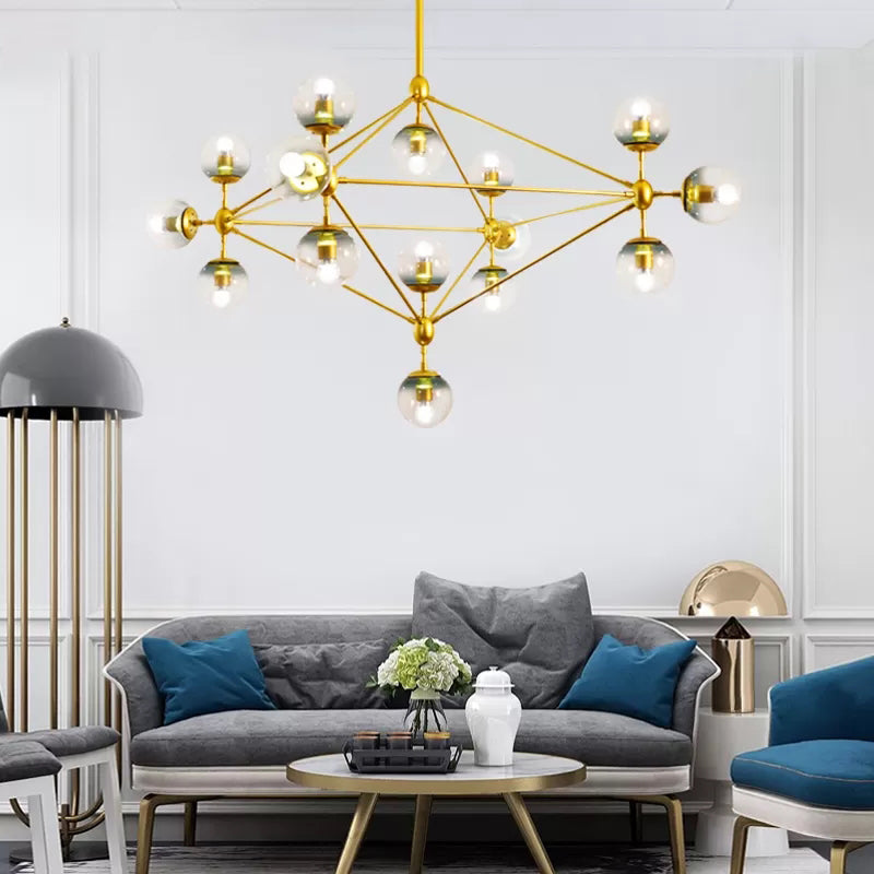 Geometric Chandelier Contemporary Metal 10/15/21 Lights Brass/Gold/Rose Gold Hanging Light for Living Room 15 Brass Clearhalo 'Ceiling Lights' 'Chandeliers' 'Modern Chandeliers' 'Modern' Lighting' 112943