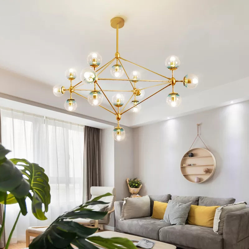 Geometric Chandelier Contemporary Metal 10/15/21 Lights Brass/Gold/Rose Gold Hanging Light for Living Room 21 Brass Clearhalo 'Ceiling Lights' 'Chandeliers' 'Modern Chandeliers' 'Modern' Lighting' 112945