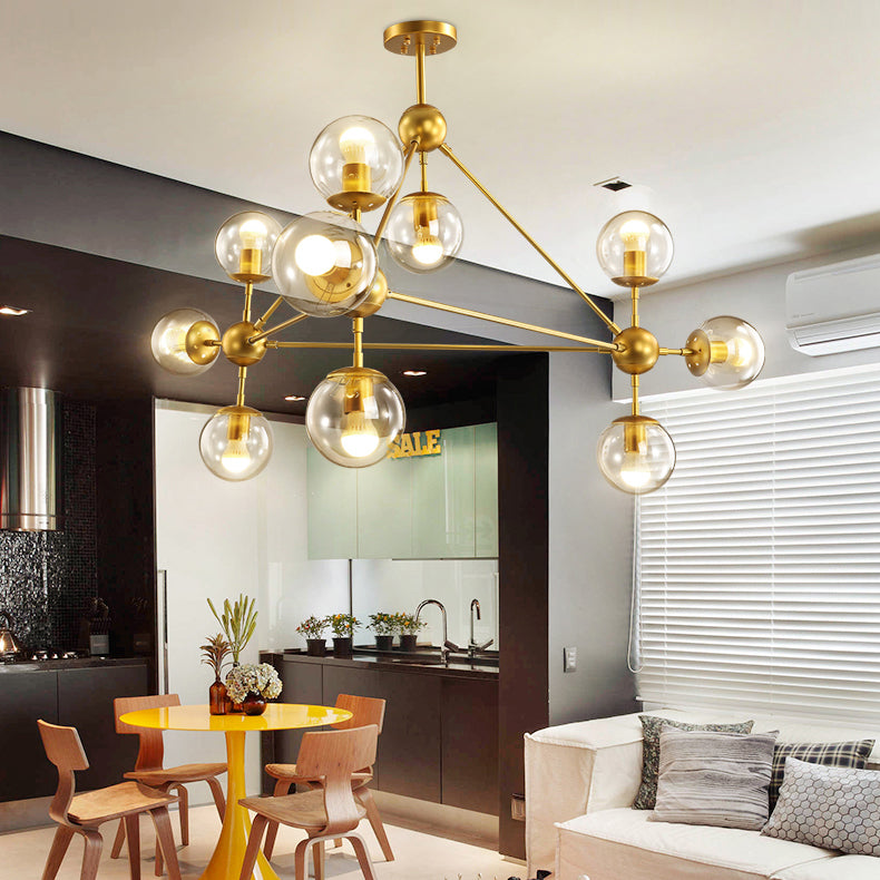 Geometric Chandelier Contemporary Metal 10/15/21 Lights Brass/Gold/Rose Gold Hanging Light for Living Room 10 Gold Clearhalo 'Ceiling Lights' 'Chandeliers' 'Modern Chandeliers' 'Modern' Lighting' 112948