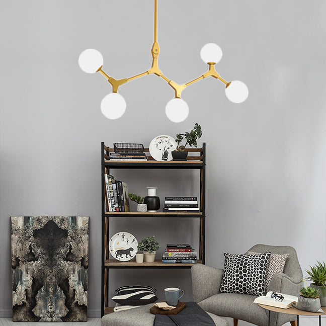 Branch Hanging Lamp Modern Nordic Style Opal Glass 5/6/7 Lights Gold Chandelier Light 5 Gold Clearhalo 'Ceiling Lights' 'Chandeliers' 'Modern Chandeliers' 'Modern' Lighting' 112956