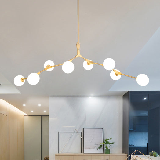 Branch Hanging Lamp Modern Nordic Style Opal Glass 5/6/7 Lights Gold Chandelier Light 8 Gold Clearhalo 'Ceiling Lights' 'Chandeliers' 'Modern Chandeliers' 'Modern' Lighting' 112963