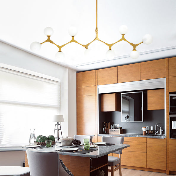 Branch Hanging Lamp Modern Nordic Style Opal Glass 5/6/7 Lights Gold Chandelier Light 9 Gold Clearhalo 'Ceiling Lights' 'Chandeliers' 'Modern Chandeliers' 'Modern' Lighting' 112965